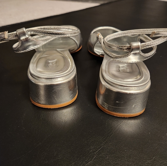 Zara Block Heel Ankle Strap Shoes Silver - Picture 9 of 11